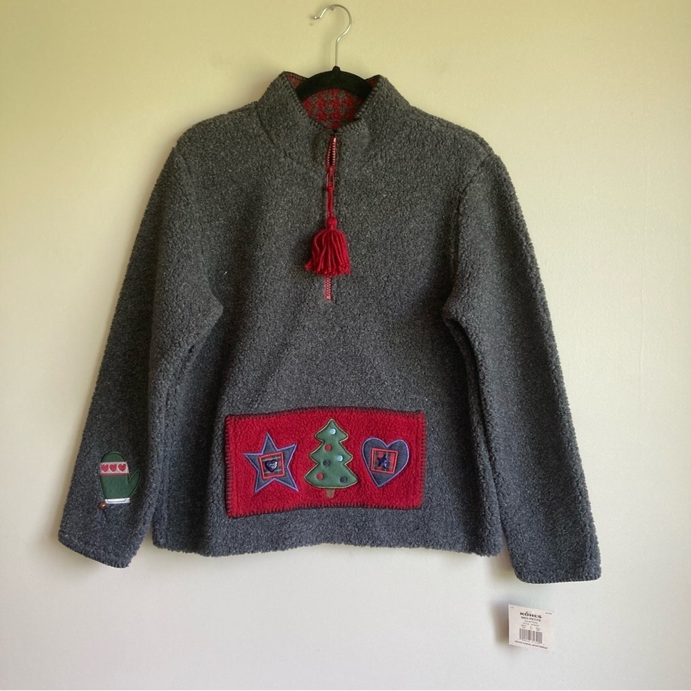 Nwt Croft & Barrow Gray Fluffy Quarter Zip Holiday Christmas Sweatshirt M